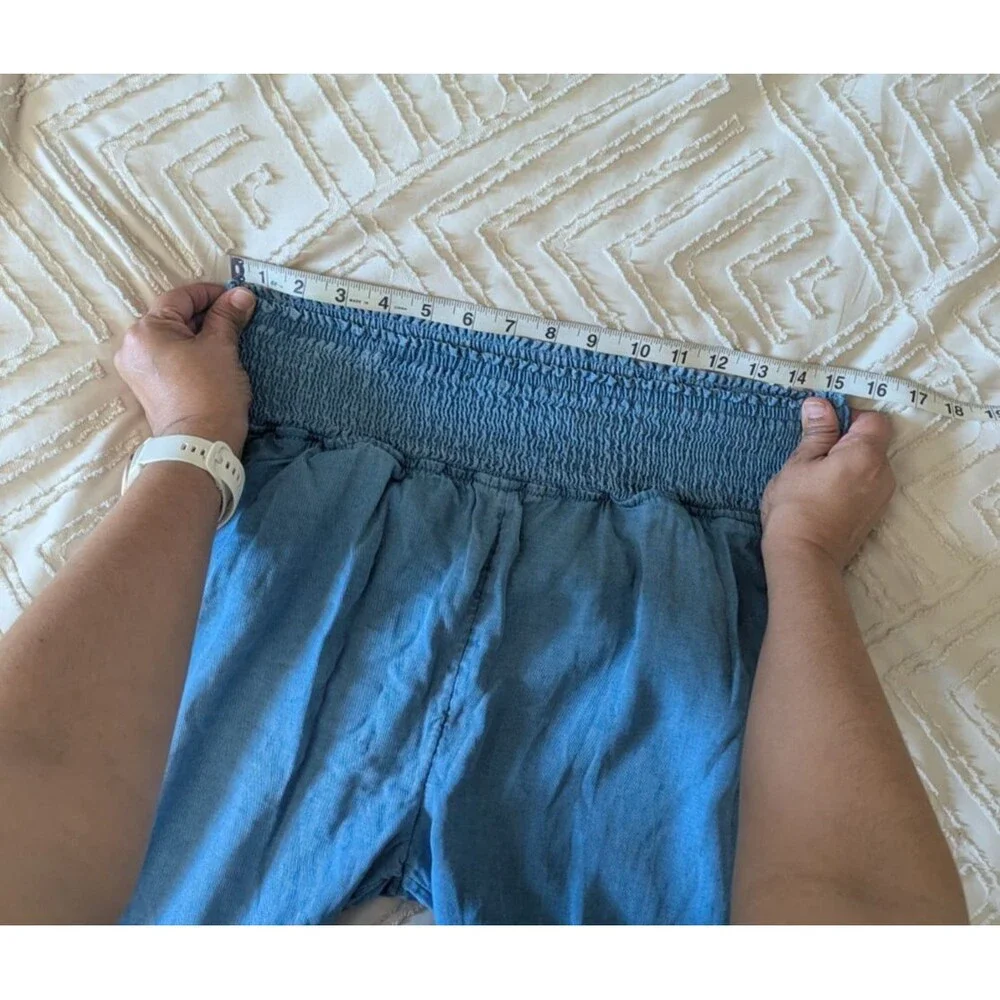 Women’s Joie Lyocell Wide Leg Pants Small smocked waist pull on chambray blue